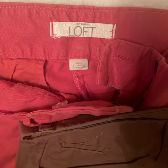 Loft, 2 pair cropped dress pants, brown and coral, size 12 - Picture 3 of 5